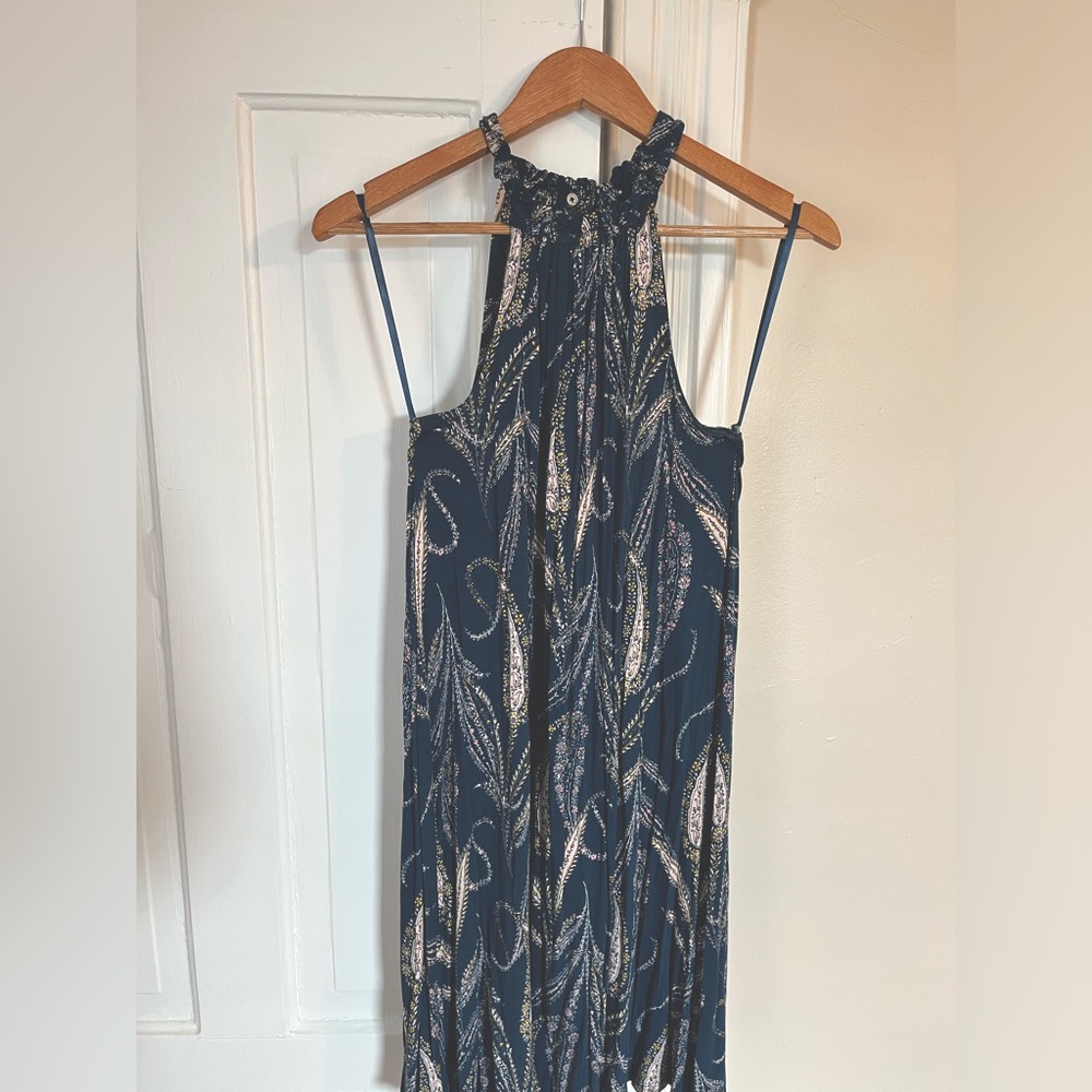 Loft halter dress, size M, dark blue with paisley print.